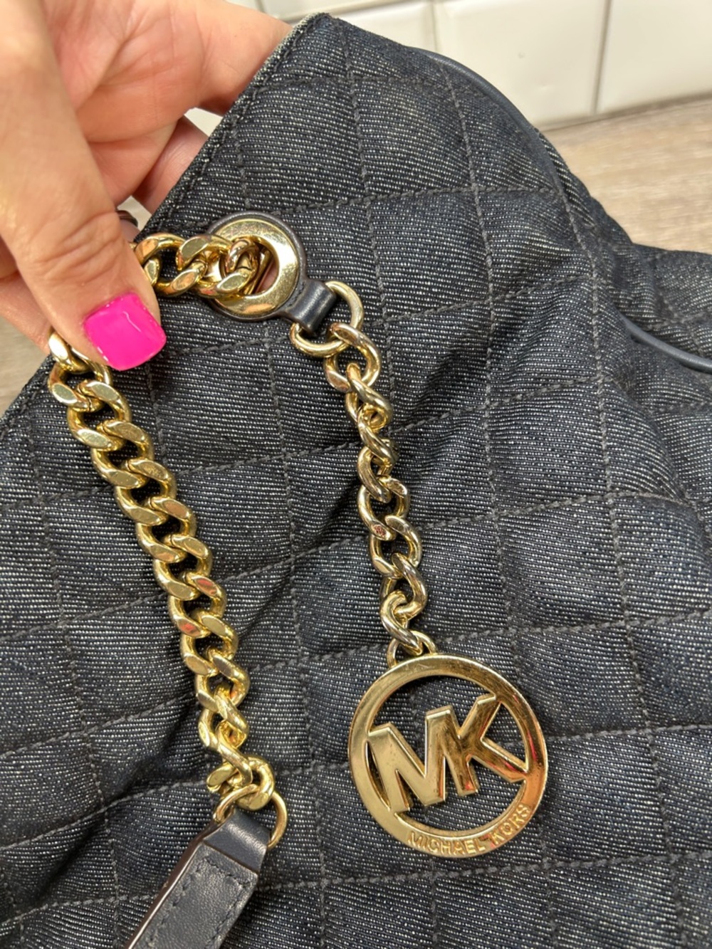 1955 Michael Kors dark denim Leather Tote with Gold Hardware 259041955 - Picture 8 of 16